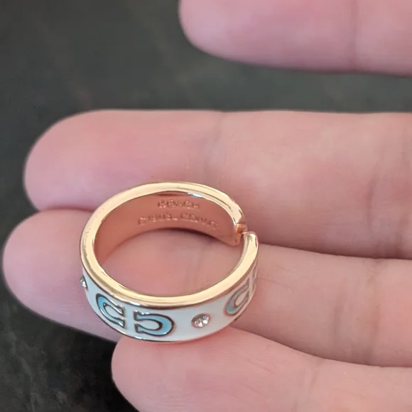 Coach White and Gold With Blue Women's Ring Adjustable To Your Finger One Size - Picture 6 of 9